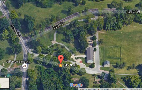 Screen shot from google maps showing the Visitors Center at Jefferson Barracks