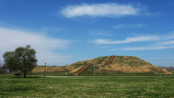 Rising 100 feet above the ground, Monks Mound is the tallest of the 80 or so mounds remaining at the Cahokia Mounds State Historic Site in Illinois. Around 900 years ago, it was a carefully maintained earthen pyramid, supporting a large wooden temple. Véronique LaCapra / St. Louis Public Radio From: http://news.stlpublicradio.org/post/efforts-underway-enhance-national-designation-cahokia-mounds