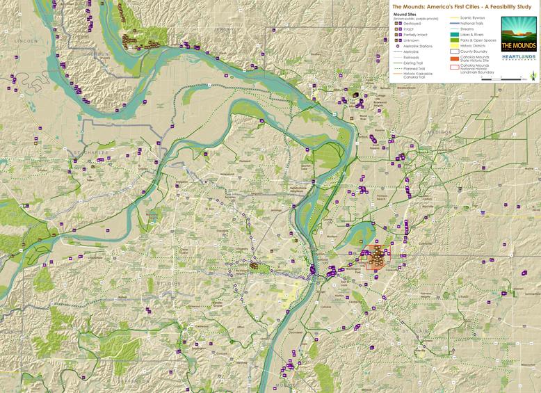 Map of current and destroyed Mississippian mounds in the St. Louis region. From: http://news.stlpublicradio.org/post/efforts-underway-enhance-national-designation-cahokia-mounds