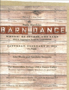 Sadie Hawkins BARN Dance at the Sappington House Barn restaurant