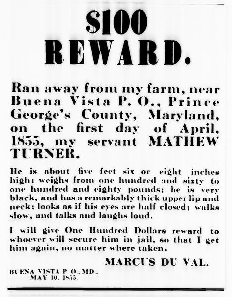 Runaway slave reward ad http://www.wisconsinhistory.org/Content.aspx?dsNav=N:4294963828-4294955414&dsRecordDetails=R:IM3345