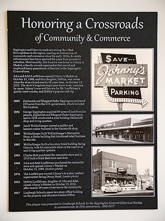 Plaque about Johnny's Market at new Lindbergh administrative offices. Photo by photo by Ursula Ruhl of the South County Times